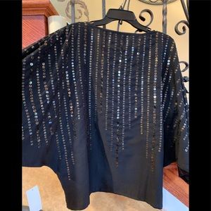 Saks 5th Ave BLACK LABEL Leopard Sequin Dolman Sleeve Blouse Size S NWT